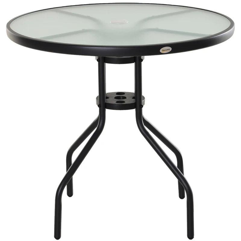 Nancy's Jesup Tuintafel - Balkontafel - Bistrotafel met Parsolgat - Zwart - Glas - ± Ø 80 x 70 cm