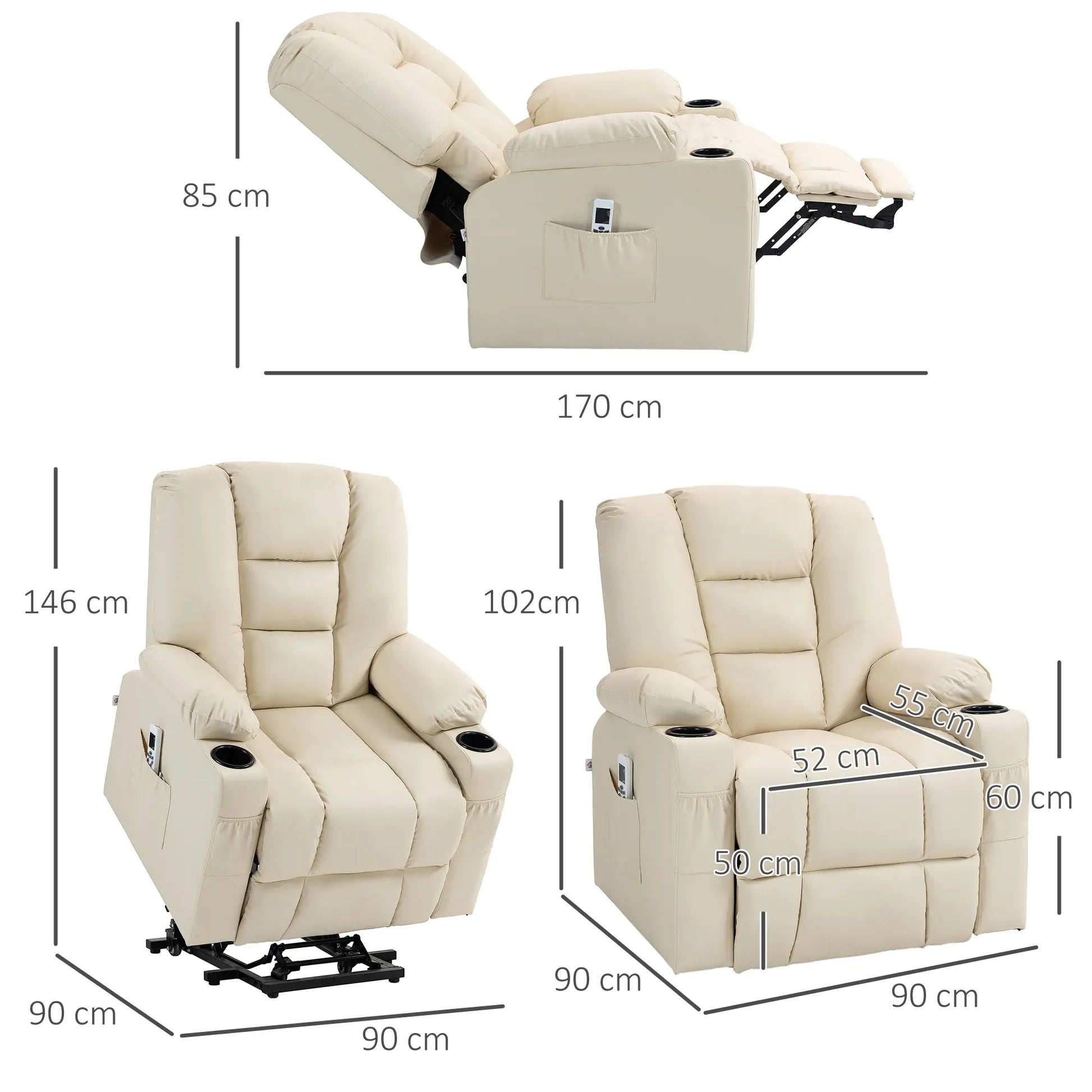 Nancy's Ligares Sta op stoel - Opsta stoel - Seniorenstoel - Massagestoel - Relaxfauteuil - Roomwit - Kunstleer
