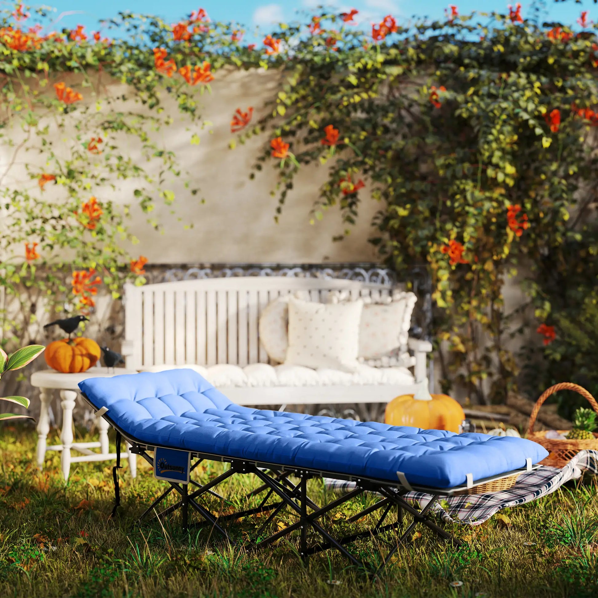 Nancy's Gattinara Stretcher - Campingbed - Veldbed - Blauw - ± 190 x 65 x 35 cm