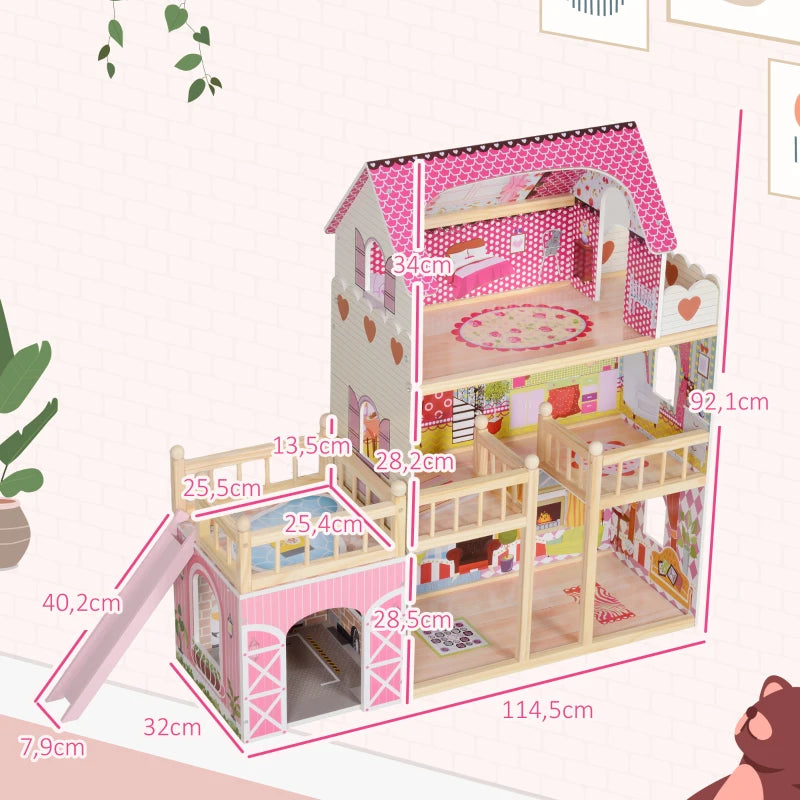 Nancy's Cesar Poppenhuis - Speelhuis - Inclusief accessoires - Roze - Dennenhout