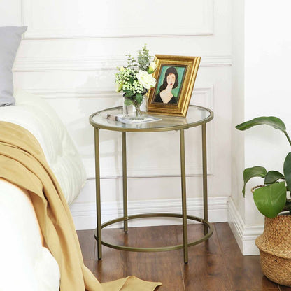 Nancy's Costo Round Side Table Glass Top - Side Table Gold Metal - Bedside Table - Gold - 50 x 50 x 55 cm