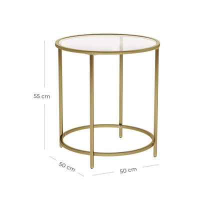 Nancy's Costo Round Side Table Glass Top - Side Table Gold Metal - Bedside Table - Gold - 50 x 50 x 55 cm
