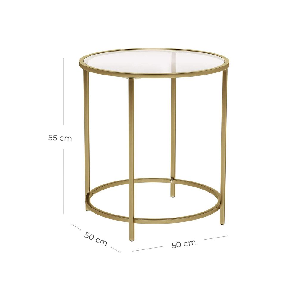 Table d'appoint ronde Nancy's Costo plateau en verre - Table d'appoint métal doré - Table de chevet - Or - 50 x 50 x 55 cm