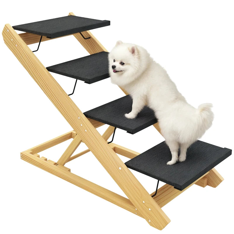 Nancy's Sorico Hondentrap - Dierentrap - Aanpasbare hoogte - Antislip - Naturel hout / Zwart
