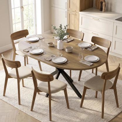 Nancy's Tossicia Eettafel Ovaal - Uitschuifbare eettafel - Tafel ovaal - Bruin / Zwart - MDF / Staal