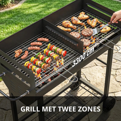 Nancy's Seccheto Houtskoolbarbecue - BBQ - Barbecue - In hoogte verstelbare grillroosters - Draagbaar ontwerp met wielen - Zwart