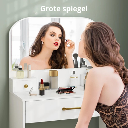 Nancy's Ponsacco Make Up Tafel - Kaptafel - Make-Up Tafel met Spiegel - Wit - 80 x 40 x 135 cm