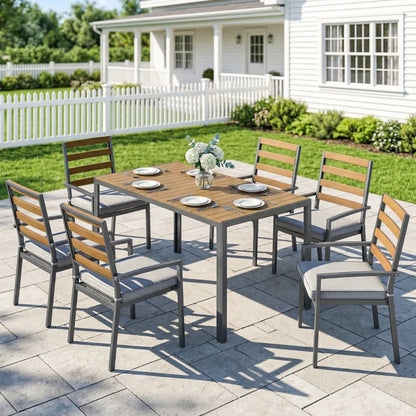 Nancy's Sarnano Tuinset - Tuintafel Set - 7-Delige Tuinmeubel Set - Grijs / Naturel