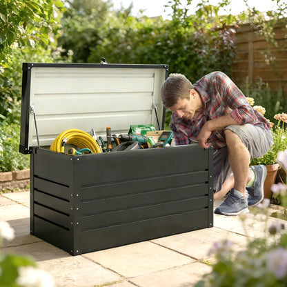 Nancy's Robella Tuinkussenbox - Opbergbox voor buiten - Tuinkist - Grijs - Staal - 120 x 60 x 60 cm
