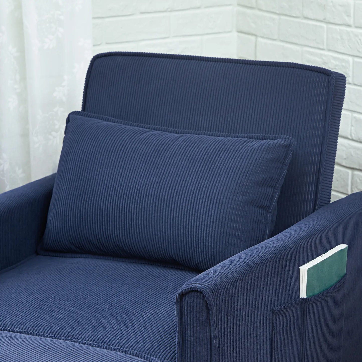 Nancy's Reigada Slaapbank - Logeerbed - Slaapstoel - Stoel met Slaapfunctie - Blauw - Ribfluweel