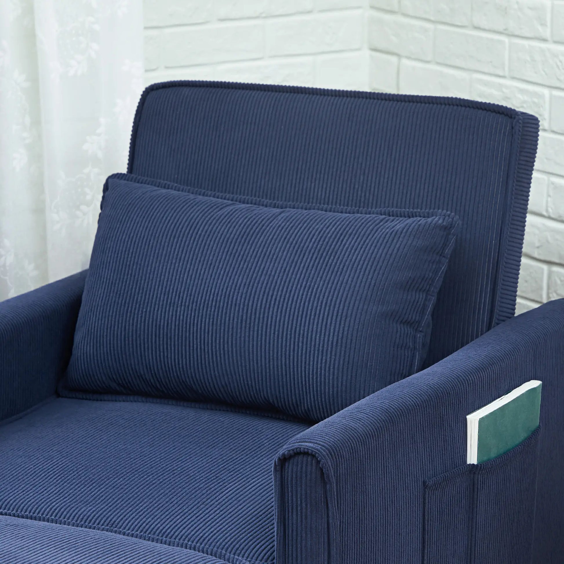 Nancy's Reigada Slaapbank - Logeerbed - Slaapstoel - Stoel met Slaapfunctie - Blauw - Ribfluweel