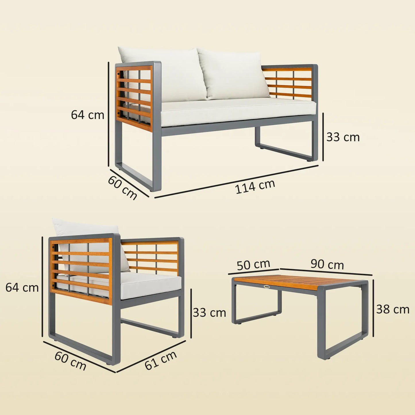 Nancy's Gavirate Loungeset - Tuinset - Tuinmeubelset - Beige / Grijs - Acaciahout