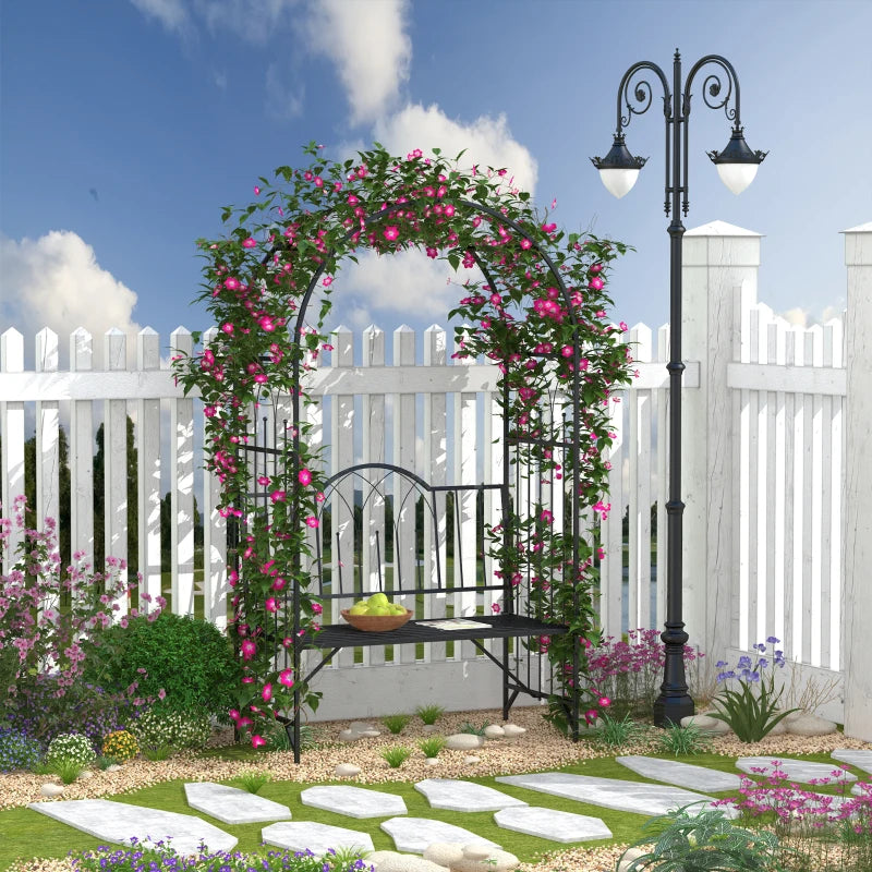 Nancy's Ricadi Tuinbank - Rozenboog - Parkbank - Zwart - Staal - ± 115 x 60 x 205 cm