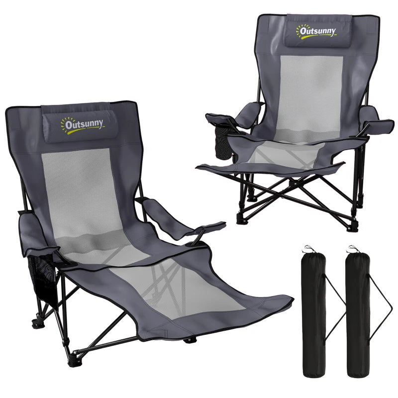 Nancy's Soliera Kampeerstoelen - Set van 2 - Campingstoelen - 4 Ligstanden - Opvouwbaar - Grijs / Zwart
