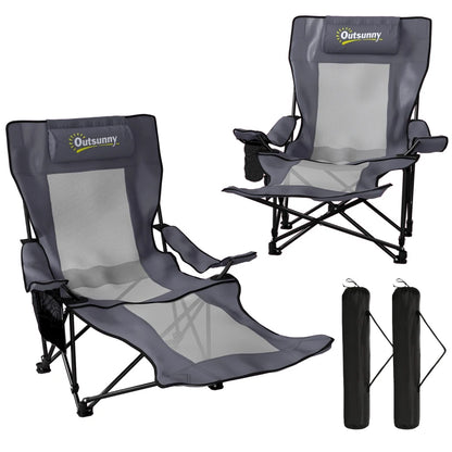Nancy's Soliera Kampeerstoelen - Set van 2 - Campingstoelen - 4 Ligstanden - Opvouwbaar - Grijs / Zwart