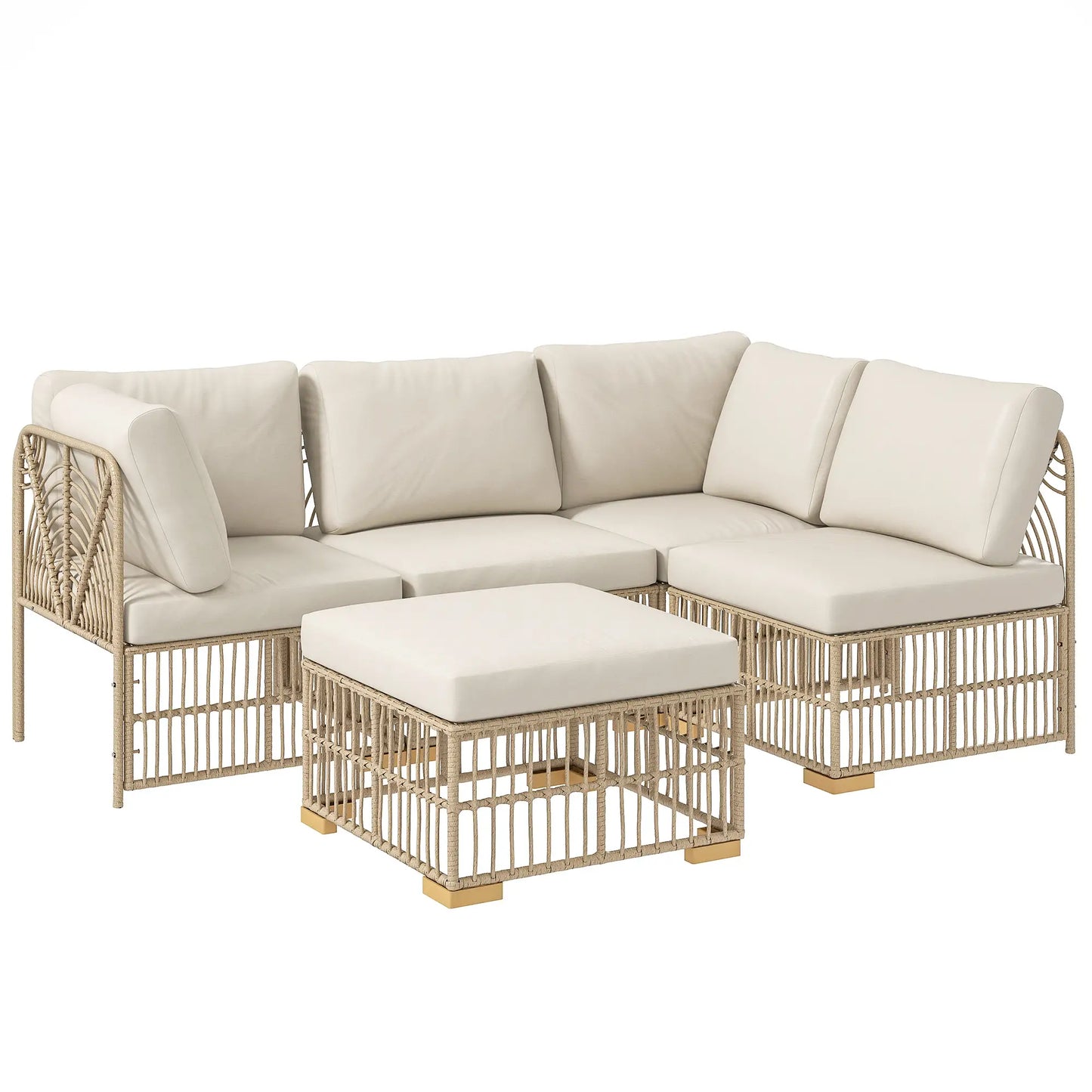 Nancy's Faeto Loungeset - Tuinset - 5-Delige Lounge Set voor Buiten - Natuurlijk / Crème - Rotan