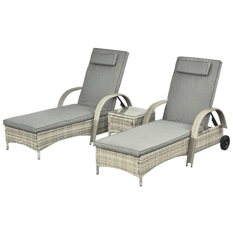 Nancy's Almeida Ligbed - Loungebed - 3-Delige Set van 2 ligbedden + bijzettafel - Rotan - Grijs