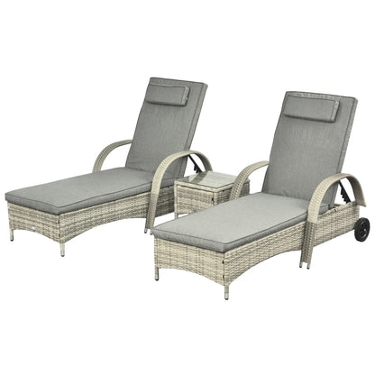 Nancy's Almeida Ligbed - Loungebed - 3-Delige Set van 2 ligbedden + bijzettafel - Rotan - Grijs