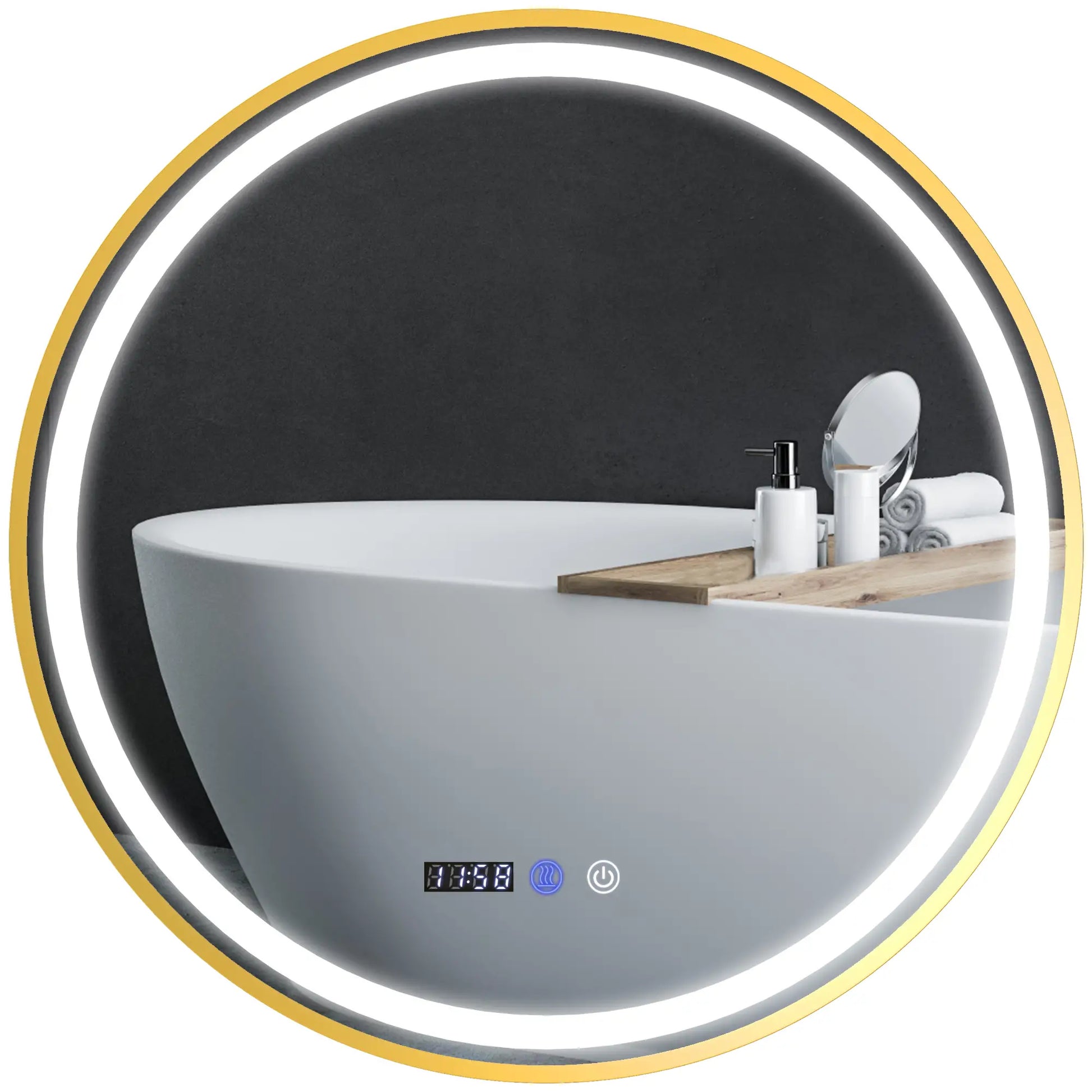 Nancy's Daone Badkamerspiegel - Spiegel met LED-Verlichting - Anticondensfunctie - Goud - Ø60 cm
