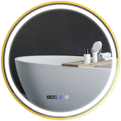 Nancy's Daone Badkamerspiegel - Spiegel met LED-Verlichting - Anticondensfunctie - Goud - Ø60 cm