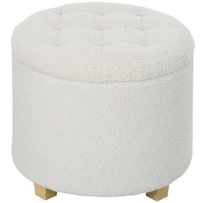 Nancy's Marene Opbergbank - Poef met opbergruimte - Krukje - Hocker - Wit - Teddy / Fleece Look - Ø45 x 41 cm