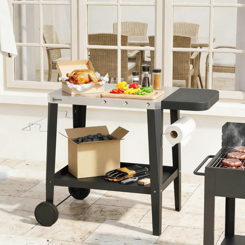 Nancy's Savigliano Serveerwagen - Barbecuewagen - Trolley voor buiten - Zwart - RVS - ± 115 x 65 x 80 cm