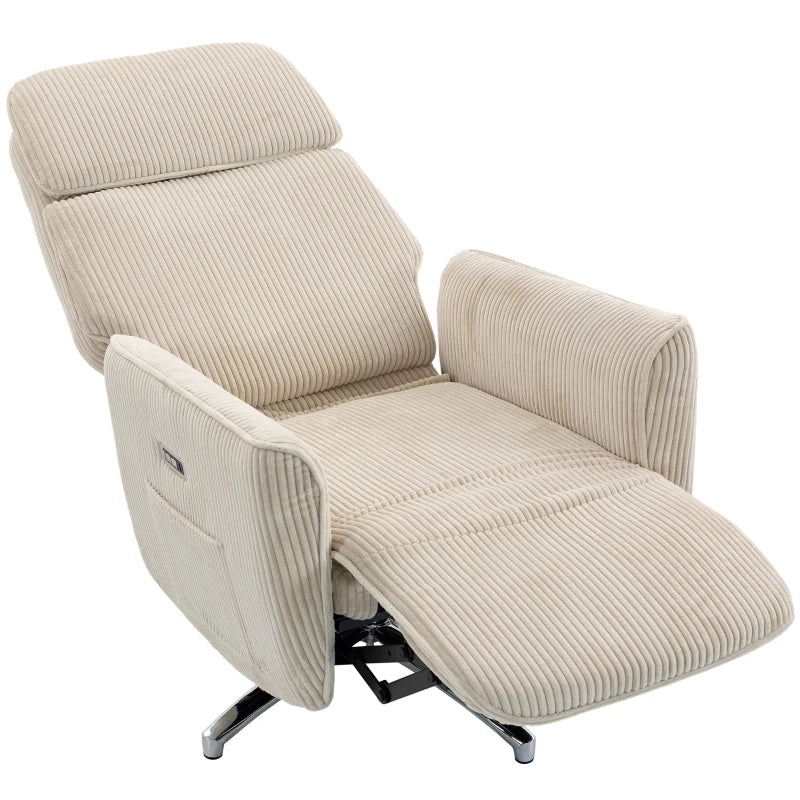 Nancy's Tarzo Elektrische Fauteuil - Relaxfauteuil - Relaxstoel - Draaibaar - Crèmewit / Zilver - Corduroy Look