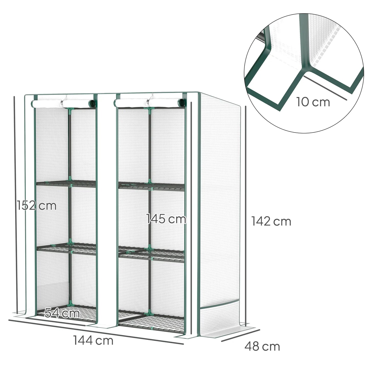 Nancy's Sarzeda Kweekkas - Tuinkas - Plantenkas - Plantenrek - Wit - ± 145 x 50 x 152/142 cm