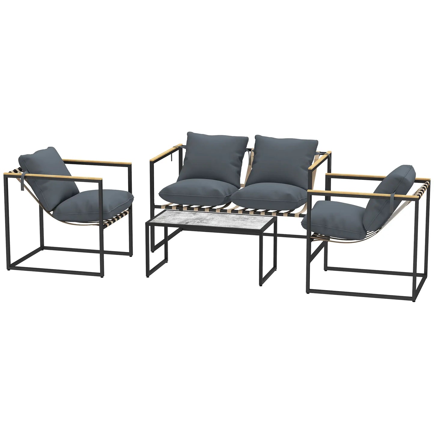 Nancy's Longra Loungeset 4-Delig - Tuinset - Tuinmeubelset - Grijs / Zwart/ Bruin