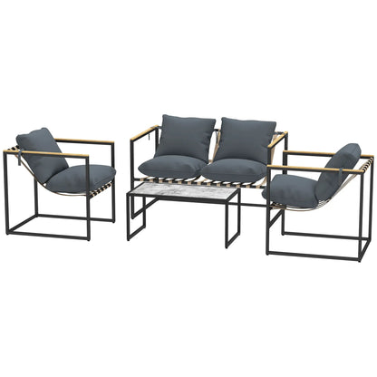 Nancy's Longra Loungeset 4-Delig - Tuinset - Tuinmeubelset - Grijs / Zwart/ Bruin