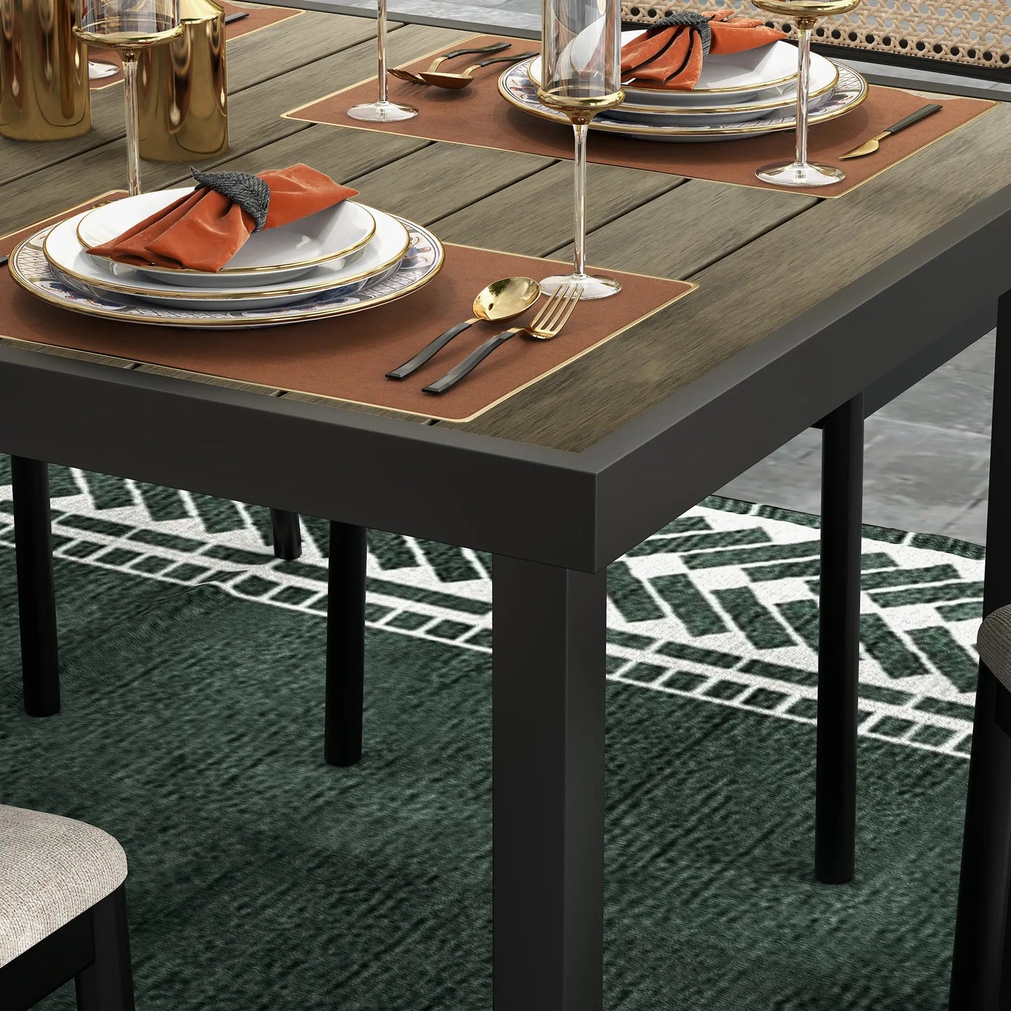 Nancy's Cogula Tuintafel - Terrastafel - Natuurlijk Hout / Zwart - ± 190 x 90 x 75 cm