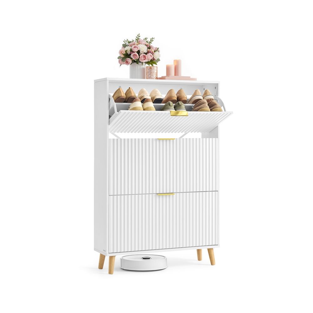 Nancy's Povo Schoenenkast - Schoenen opbergen - Geribbelde deuren - Wit - ± 80 x 25 x 125 cm