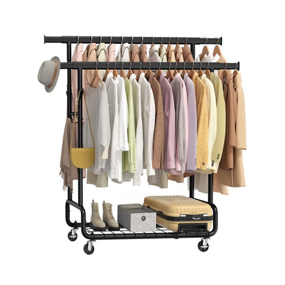 Nancy's Pienza Kledingrek - Dubbele Kledingstang - Garderoberek - Zwart - Staal