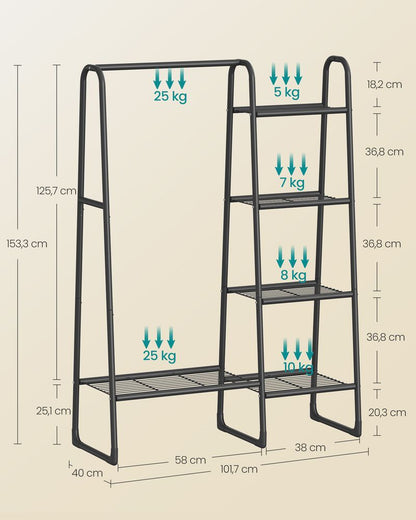 Nancy's Lustosa Kledingrek - Kledingstang - Open Garderobe - Zwart - Staal - ± 100 x 40 x 150 cm