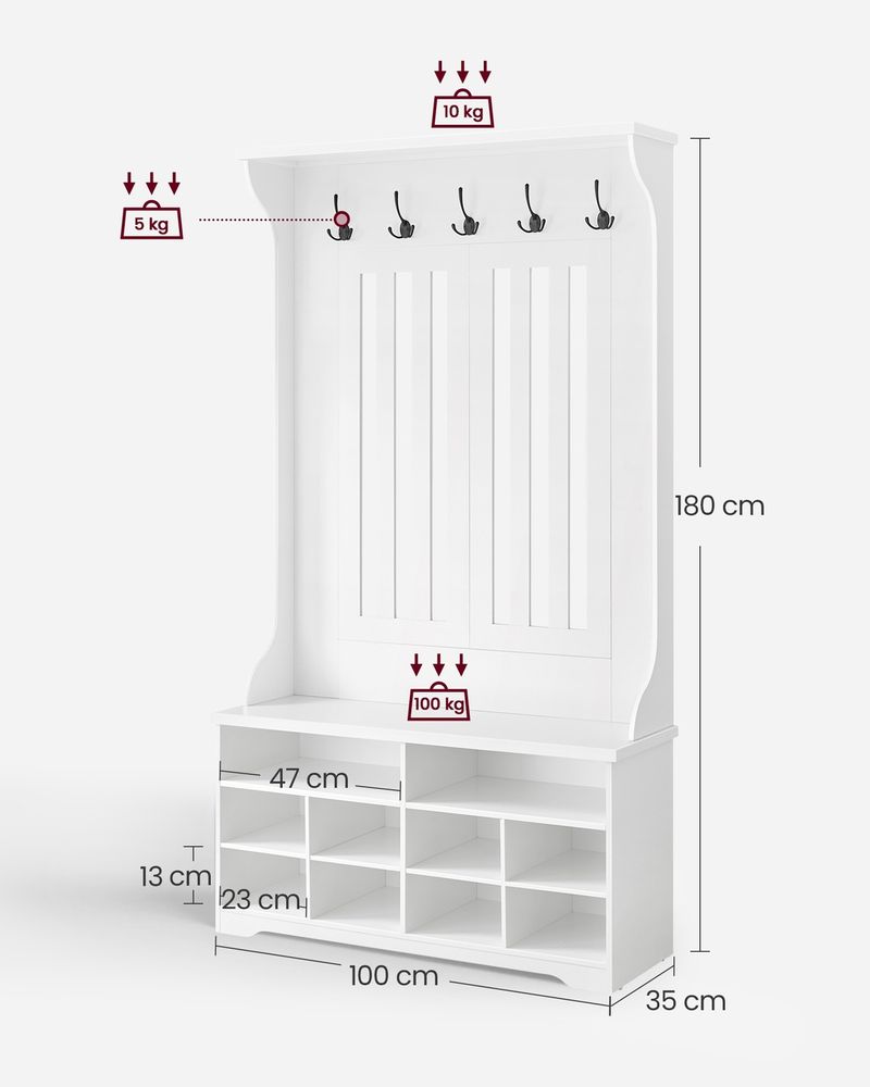 Nancy's Pralungo Wandgarderobe - Garderobekast - Halgarderobe - Wit - 100 x 35 x 180 cm