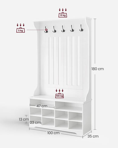 Nancy's Pralungo Wandgarderobe - Garderobekast - Halgarderobe - Wit - 100 x 35 x 180 cm