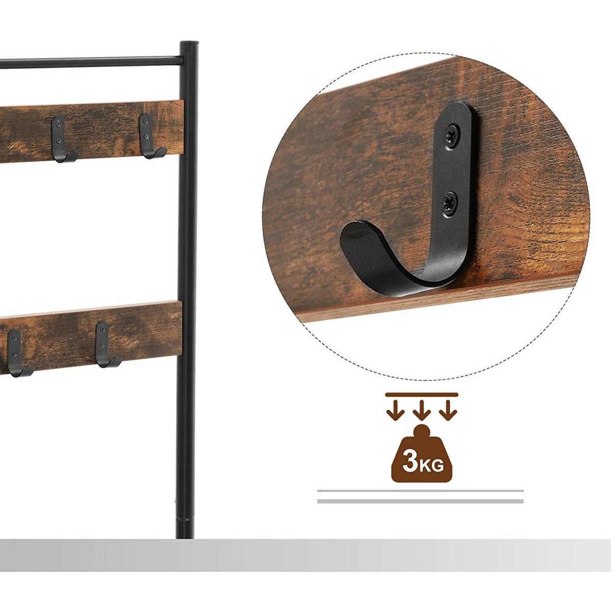 Nancy's Hinsdale Garderoberek - Kapstok - Schoenenrek - Kapstok Staand - Vintage Bruin / Zwart ± 70 x 30 x 175 cm