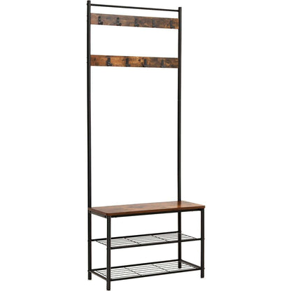 Nancy's Hinsdale Garderoberek - Kapstok - Schoenenrek - Kapstok Staand - Vintage Bruin / Zwart ± 70 x 30 x 175 cm