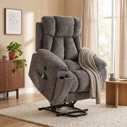 Nancy's Valsolda Sta op stoel - Seniorenstoel - Opsta stoel - Trilmassage & Warmte - Grijs - Chenille