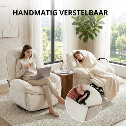 Nancy's Sermide Relaxfauteuil - Loungestoel - Relaxstoel - Fauteuil - Draaibaar - Verstelbaar - Crèmewit - Chenille