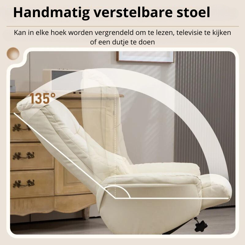 Nancy's Creixomil Relaxfauteuil - Relaxstoel - Ligstoel - Verstelbare Rugleuning - Schommelfunctie -Met Voetenbankje - Roomwit - Kunstleer / Hout