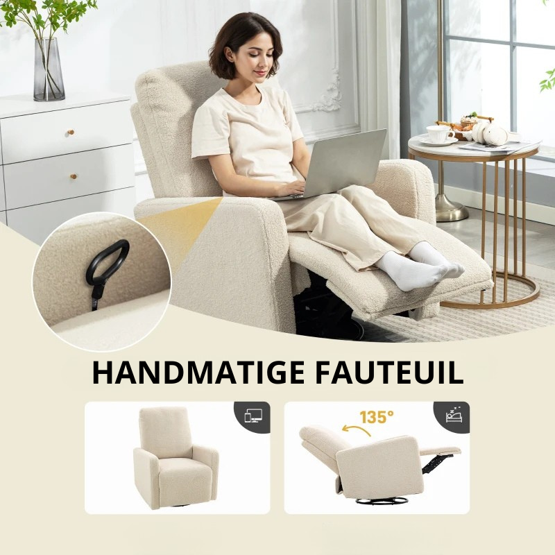 Nancy's Padus Relaxfauteuil - Loungestoel - Relaxstoel - Beige - Fleece