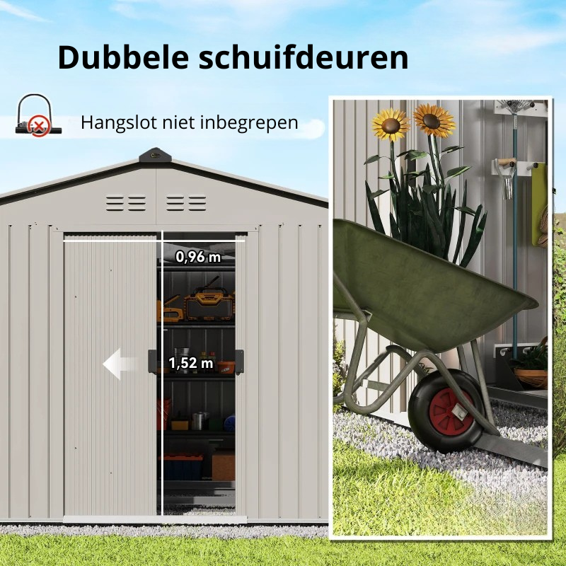 Nancy's Montaione Opbergschuur - Tuinhuisje - Schuur - Gereedschapsschuur - Grijs - Staal - ± 275 x 195 x 190 cm
