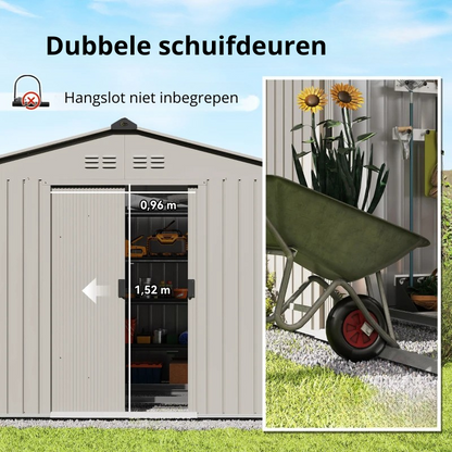 Nancy's Montaione Opbergschuur - Tuinhuisje - Schuur - Gereedschapsschuur - Grijs - Staal - ± 275 x 195 x 190 cm