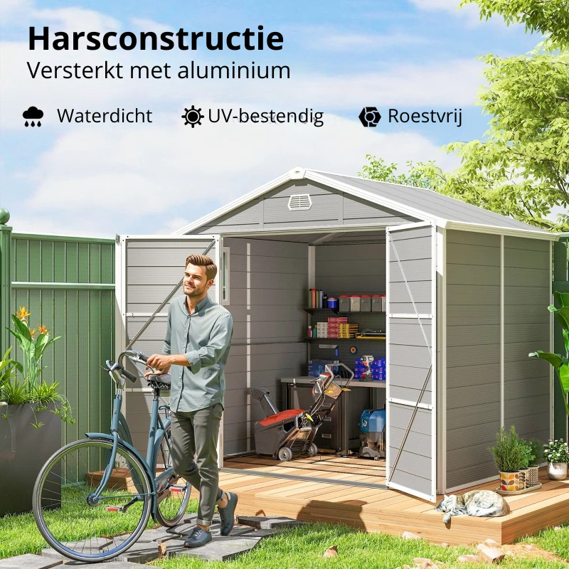 Nancy's Pellizzano Opbergschuur - Tuinschuur - Gereedschapsschuur - Tuinhuisje - Lichtgrijs - Aluminium - ± 240 x 190 x 230 cm