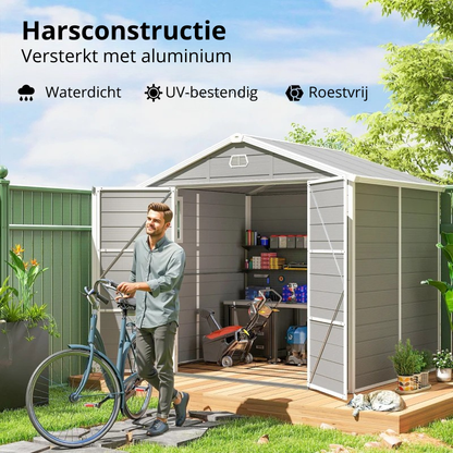 Nancy's Pellizzano Opbergschuur - Tuinschuur - Gereedschapsschuur - Tuinhuisje - Lichtgrijs - Aluminium - ± 240 x 190 x 230 cm