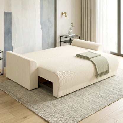 Nancy's Staffolo Slaapbank - Ligbank - Logeerbed - Beige - Corduroy