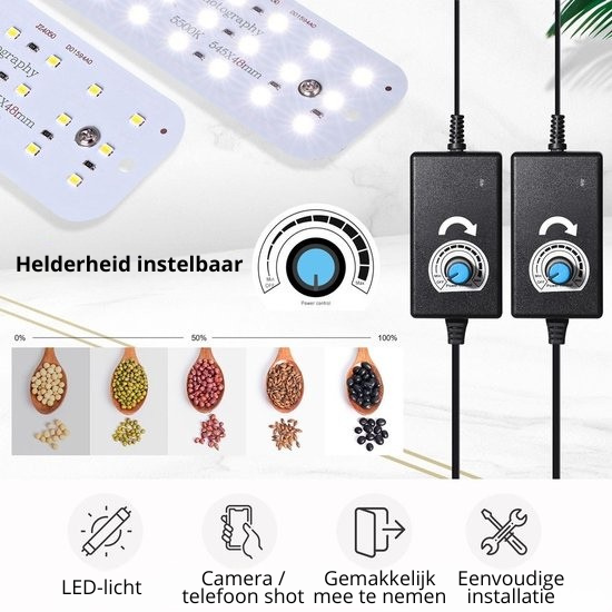 Yorbay Fotobox Fotostudio Met Dimbare LED-verlichting - 4 Achtergrondfolies - Zwart - 60 x 60 x 60cm