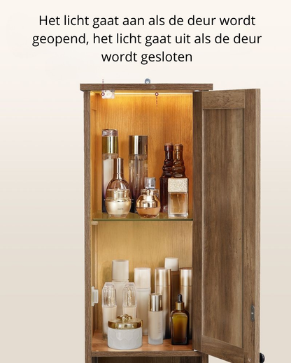 Nancy's Terruggia Badkamerkast - Badkamermeubel - Ingebouwde lamp - Honingbruin - 30 x 30 x 170 cm