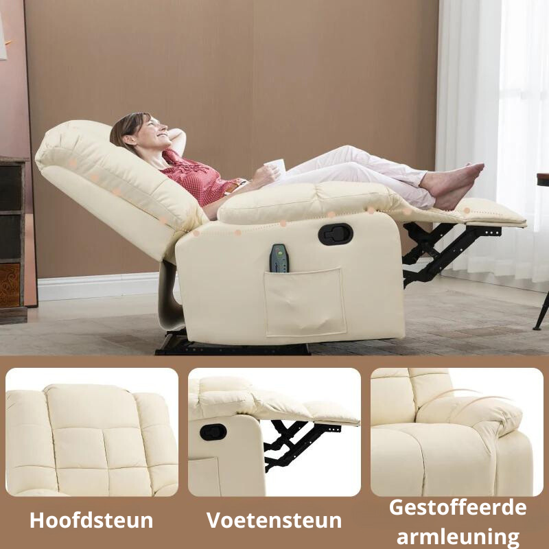 Nancy's Alfero Massagestoel - Relaxstoel - Relaxfauteuil - Met Afstandsbediening - Verstelbare Rugleuning - Créme - Kunstleer